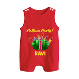 Pattasu Party Diwali Button Romper - RED - New Born (Chest 18")