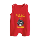 Diwali Mass Celebration Button Romper - RED - New Born (Chest 18")