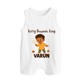 Kutty Deepavali King Button Romper - WHITE - New Born (Chest 18")