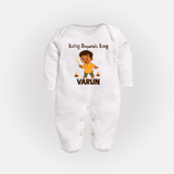 Kutty Deepavali King Full Body Suit - WHITE - New Born (Chest 7.5")
