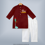 Little Firecracker Diwali Kurta - MAROON - 3 - 6 Months Old (Chest 24", Kurta Length 14'', Waist 19", Pant Length 14")