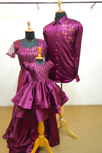 Maroon Satin Family Combo