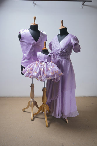 Elegant Lavender Butterfly Family Matching Outfit – Mom, Dad & Baby Combo