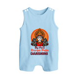 My First Durga Puja Divine Goddess Button Romper - BABY BLUE - New Born (Chest 18")