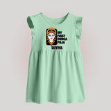 My First Durga Puja Traditional Face Art Baby Frock - MINT GREEN - 0 - 3 Months Old (Chest 17")