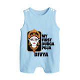 My First Durga Puja Traditional Face Art Button Romper - BABY BLUE - New Born (Chest 18")