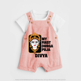 My First Durga Puja Traditional Face Art Dungaree - PEACH - 0 - 5 Months Old (Chest 18")