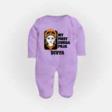 My First Durga Puja Traditional Face Art Full Body Suit - LILAC - New Born (Chest 7.5")