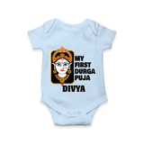 My First Durga Puja Traditional Face Art Romper - BABY BLUE - New Born (Chest 14")