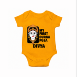 My First Durga Puja Traditional Face Art Romper - CHROME YELLOW - New Born (Chest 14")