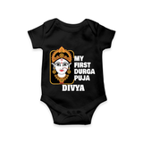 My First Durga Puja Traditional Face Art Romper - BLACK - New Born (Chest 14")