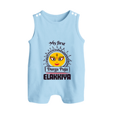 My First Durga Puja Elegant Goddess Illustration Button Romper - BABY BLUE - New Born (Chest 18")