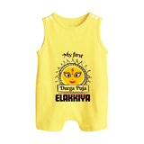 My First Durga Puja Elegant Goddess Illustration Button Romper - PASTEL YELLOW - New Born (Chest 18")
