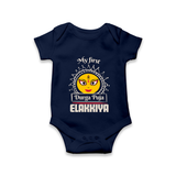 My First Durga Puja Elegant Goddess Illustration Romper - NAVY BLUE - New Born (Chest 14")