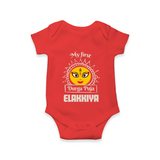 My First Durga Puja Elegant Goddess Illustration Romper - RED - New Born (Chest 14")
