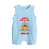 My First Durga Puja Classic Devi Portrait Button Romper - BABY BLUE - New Born (Chest 18")
