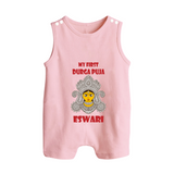My First Durga Puja Classic Devi Portrait Button Romper - BABY PINK - New Born (Chest 18")