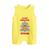 My First Durga Puja Classic Devi Portrait Button Romper - PASTEL YELLOW - New Born (Chest 18")