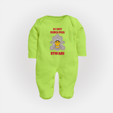 My First Durga Puja Classic Devi Portrait Full Body Suit - LIME GREEN - New Born (Chest 7.5")
