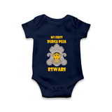 My First Durga Puja Classic Devi Portrait Romper - NAVY BLUE - New Born (Chest 14")