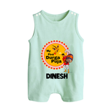 My First Durga Puja Festive Warrior Goddess Button Romper - MINT GREEN - New Born (Chest 18")