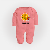 My First Durga Puja Festive Warrior Goddess Full Body Suit - PEACH - New Born (Chest 7.5")