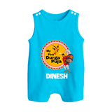 My First Durga Puja Festive Warrior Goddess Button Romper - SKY BLUE - New Born (Chest 18")