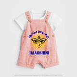 My First Durga Puja Sacred Eyes Artwork Dungaree - PEACH - 0 - 5 Months Old (Chest 18")