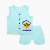 My First Durga Puja Sacred Eyes Artwork Jabla Set - BABY BLUE - 0 - 3 Months Old (Chest 9.8")