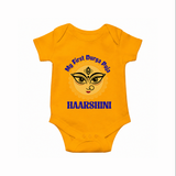 My First Durga Puja Sacred Eyes Artwork Romper - CHROME YELLOW - New Born (Chest 14")