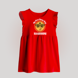 My First Durga Puja Sacred Eyes Artwork Baby Frock - RED - 0 - 3 Months Old (Chest 17")