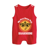My First Durga Puja Sacred Eyes Artwork Button Romper - RED - New Born (Chest 18")