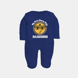 My First Durga Puja Sacred Eyes Artwork Full Body Suit - NAVY BLUE - New Born (Chest 7.5")