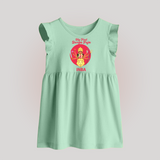My First Durga Puja Divine Mother Illustration Baby Frock - MINT GREEN - 0 - 3 Months Old (Chest 17")