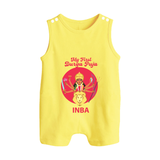 My First Durga Puja Divine Mother Illustration Button Romper - PASTEL YELLOW - New Born (Chest 18")
