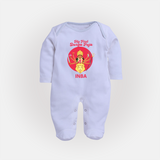 My First Durga Puja Divine Mother Illustration Full Body Suit - BABY BLUE - New Born (Chest 7.5")