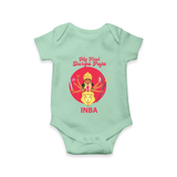 My First Durga Puja Divine Mother Illustration Romper - MINT GREEN - New Born (Chest 14")