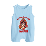 My First Durga Puja Ethnic Goddess Artwork Button Romper - BABY BLUE - New Born (Chest 18")
