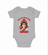 My First Durga Puja Ethnic Goddess Artwork Romper - GREY - New Born (Chest 14")