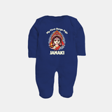 My First Durga Puja Ethnic Goddess Artwork Full Body Suit - NAVY BLUE - New Born (Chest 7.5")