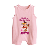 My First Durga Puja Cute Divine Character Button Romper - BABY PINK - New Born (Chest 18")