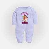 My First Durga Puja Cute Divine Character Full Body Suit - BABY BLUE - New Born (Chest 7.5")