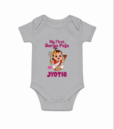 My First Durga Puja Cute Divine Character Romper - GREY - New Born (Chest 14")