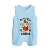 My First Durga Puja Blessings Theme Button Romper - BABY BLUE - New Born (Chest 18")