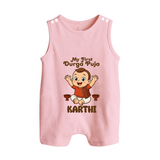 My First Durga Puja Blessings Theme Button Romper - BABY PINK - New Born (Chest 18")