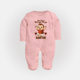 My First Durga Puja Blessings Theme Full Body Suit - BABY PINK - New Born (Chest 7.5")
