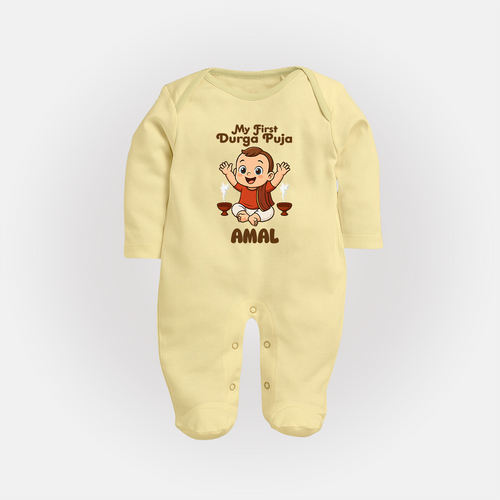 Tiny Devotee First Durga Puja Sleep Suit | Custom Baby Sleep Suit for Navratri