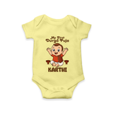 My First Durga Puja Blessings Theme Romper - PASTEL YELLOW - New Born (Chest 14")