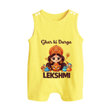Ghar Ki Durga Divine Goddess Button Romper - PASTEL YELLOW - New Born (Chest 18")
