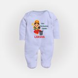 Mini Mahishasura Mardini Theme Full Body Suit - BABY BLUE - New Born (Chest 7.5")